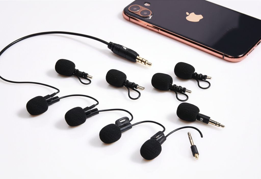 Generate a high-quality, relevant image prompt for an article about: 7 Best Lavalier Mics For iPhone