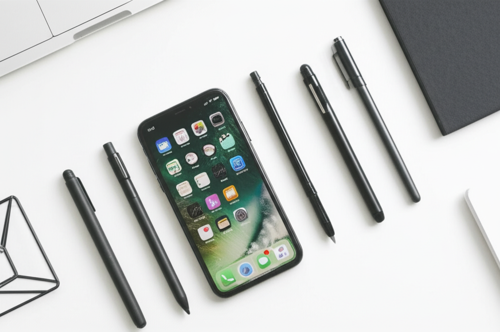 Generate a high-quality, relevant image prompt for an article about: 7 Best Stylus For iPhone: Geniu
