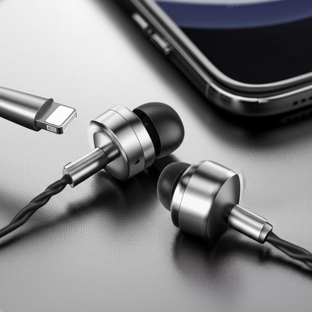 Generate a high-quality, relevant image prompt for an article about: 5 Best Wired Earbuds For iPhone