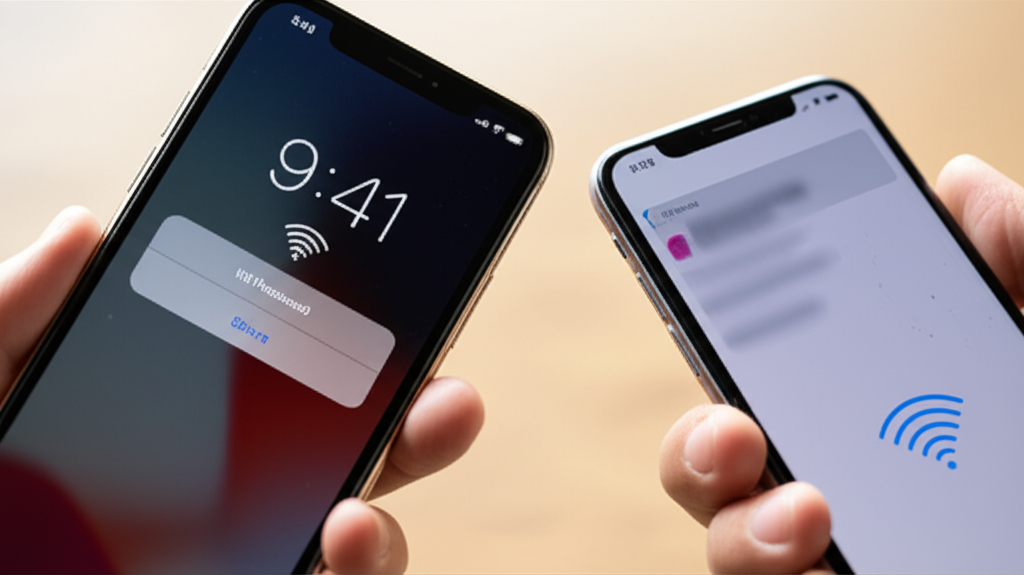 Generate a high-quality, relevant image prompt for an article about: iPhone WiFi Password Sharing: E