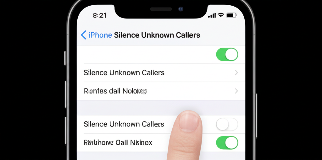 Generate a high-quality, relevant image prompt for an article about: iPhone: Silence Unknown Callers